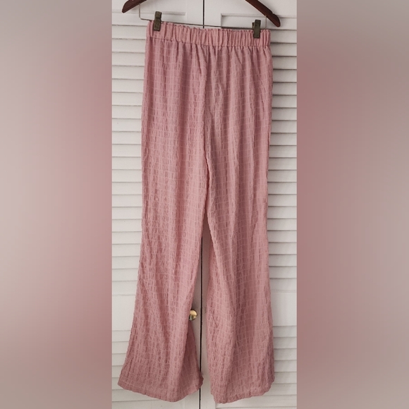 Women’s Summer Pink  Pants And Crop Top Set Small Ruffles High Rise Pants F40 - Picture 9 of 11